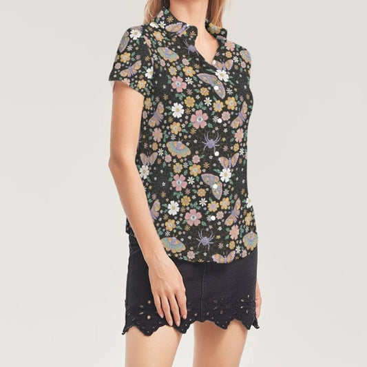Psychedelic Spooky Women's Short Sleeve Button Up