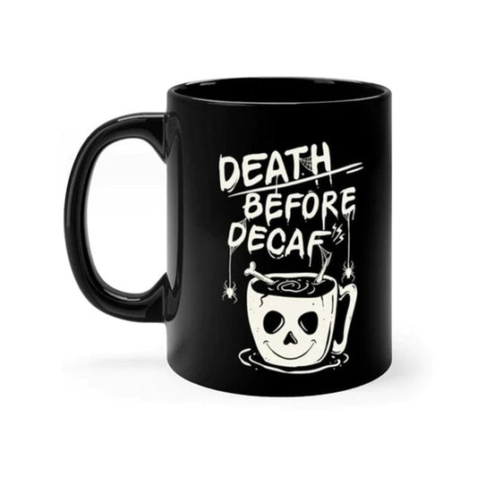 Death Before Decaf Black Ceramic Mug