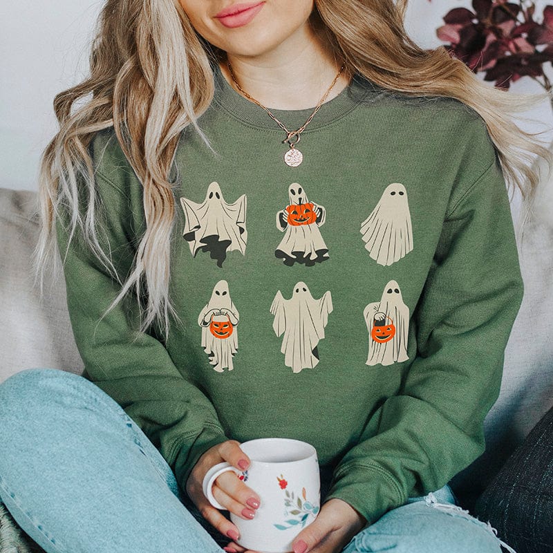 Retro Ghosties with Pumpkin Pails Crewneck Sweatshirt