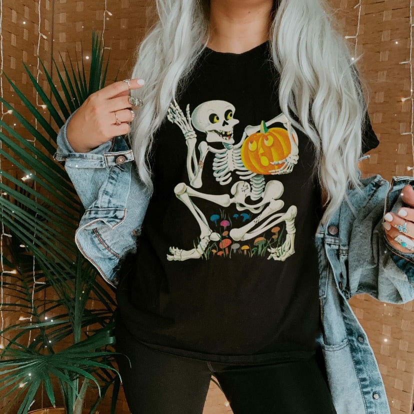 Retro Skelly with Pumpkin Tee