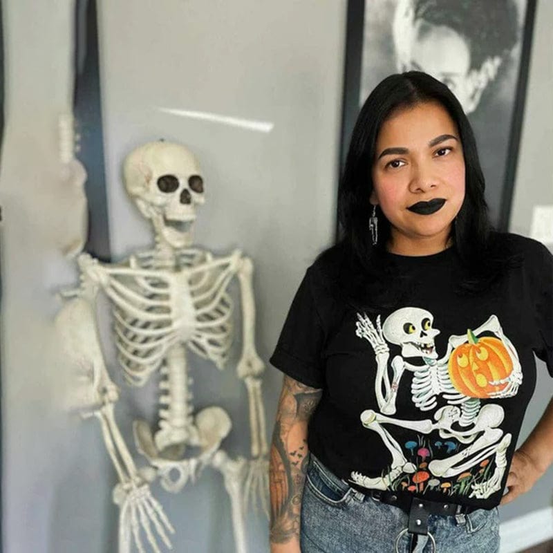 Retro Skelly with Pumpkin Tee