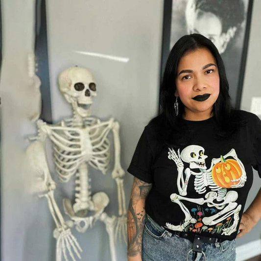 Retro Skelly with Pumpkin Tee