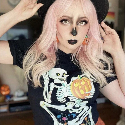 Retro Skelly with Pumpkin Tee