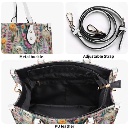 Floral Skeleton Faux Embroidery Vegan Leather Handbag