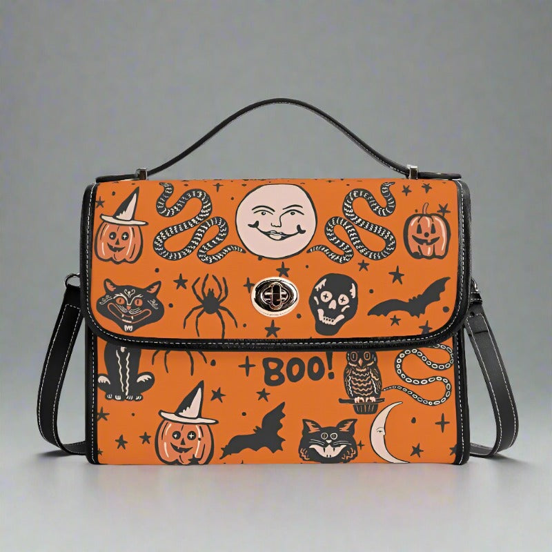 Vintage Halloween Vegan Leather Satchel Bag