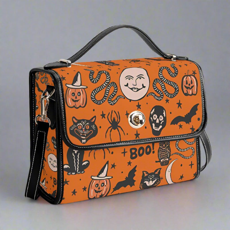 Vintage Halloween Vegan Leather Satchel Bag