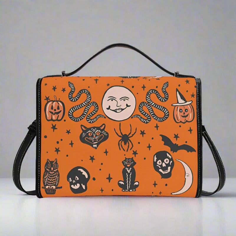 Vintage Halloween Vegan Leather Satchel Bag