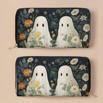 Floral Ghost Vegan Leather Zipper Wallet