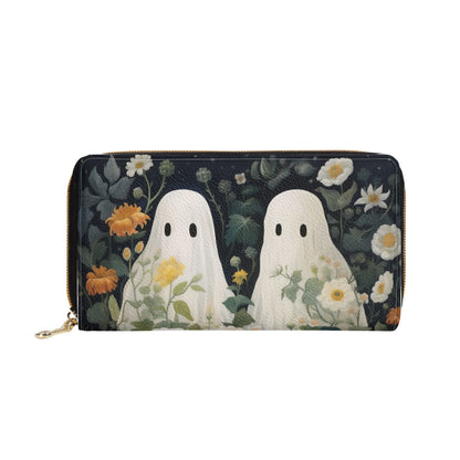 Floral Ghost Vegan Leather Zipper Wallet