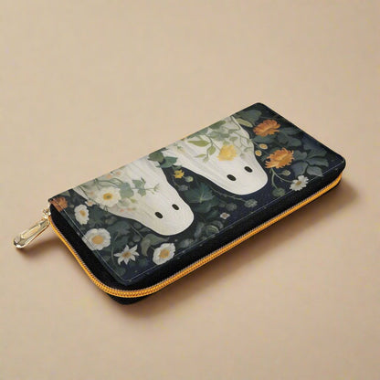 Floral Ghost Vegan Leather Zipper Wallet