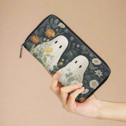 Floral Ghost Vegan Leather Zipper Wallet