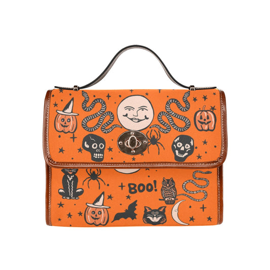Vintage Halloween Satchel Bag with Black Trim