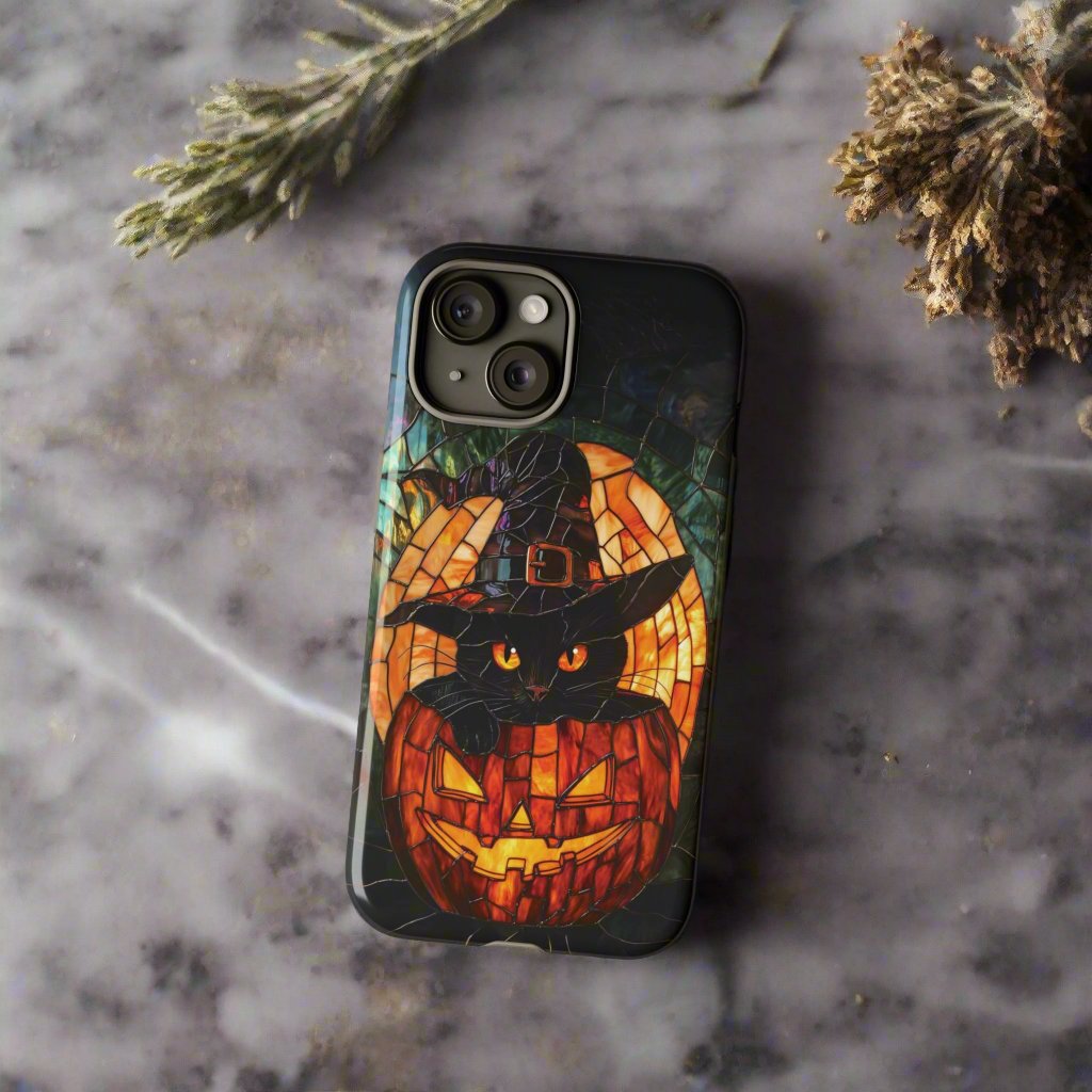 Witch's Cat Stained Glass Effect Phone Case