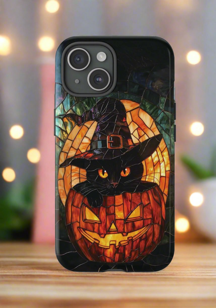 Witch's Cat Stained Glass Effect Phone Case