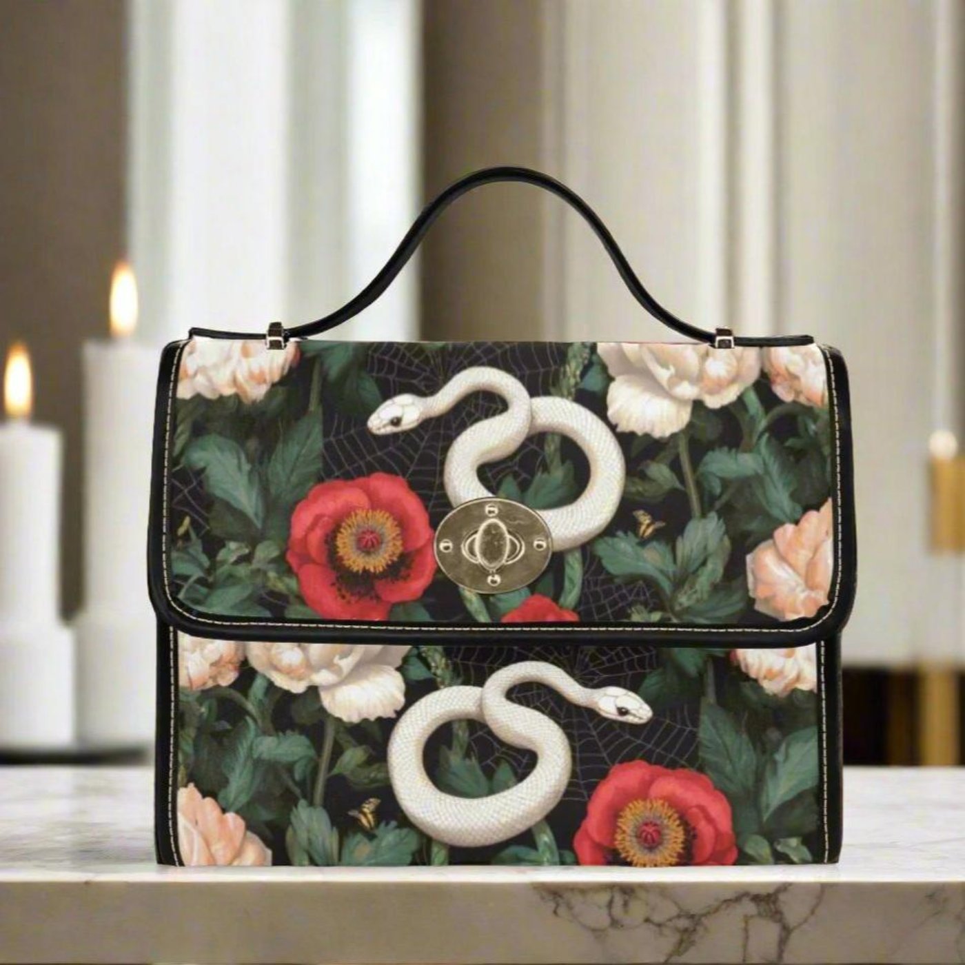 Albino Snake Peony Satchel Bag