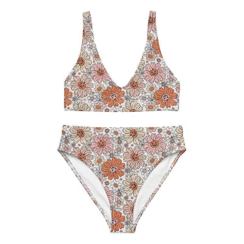 Pumpkin Daisy high-waisted bikini