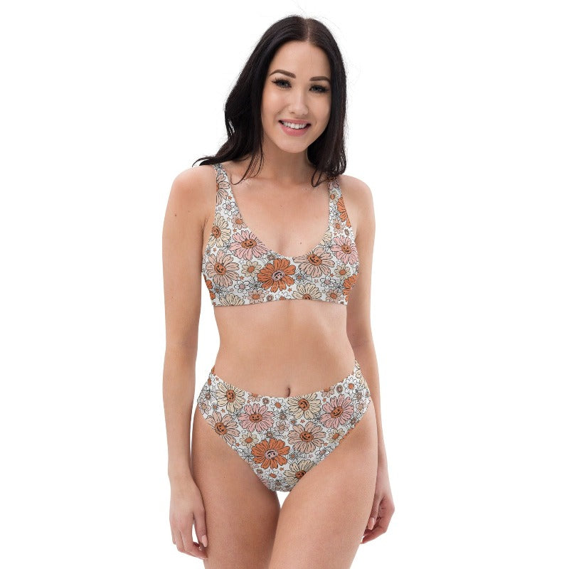 Pumpkin Daisy high-waisted bikini