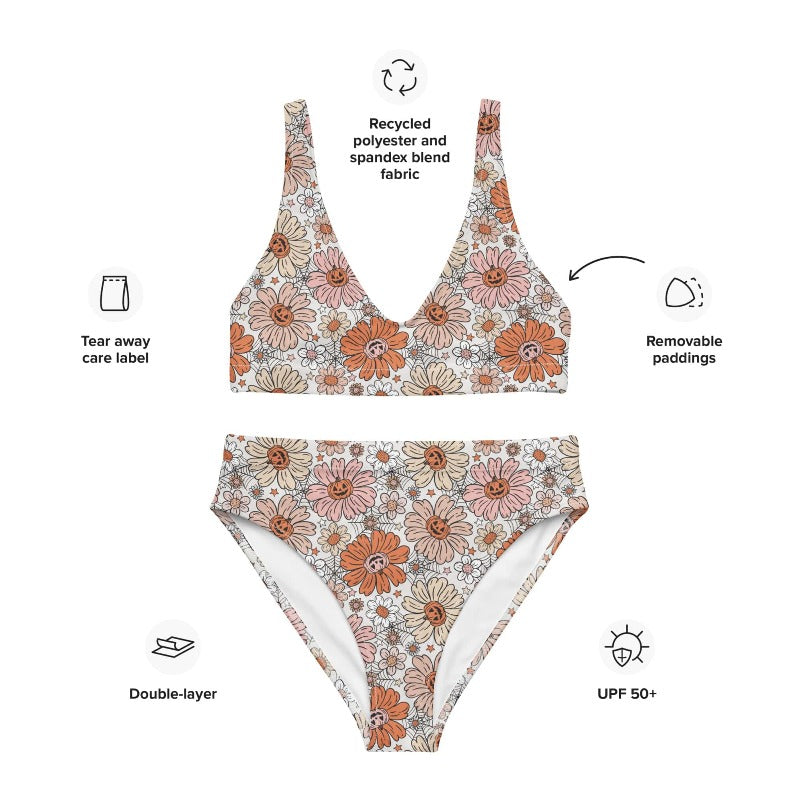 Pumpkin Daisy high-waisted bikini