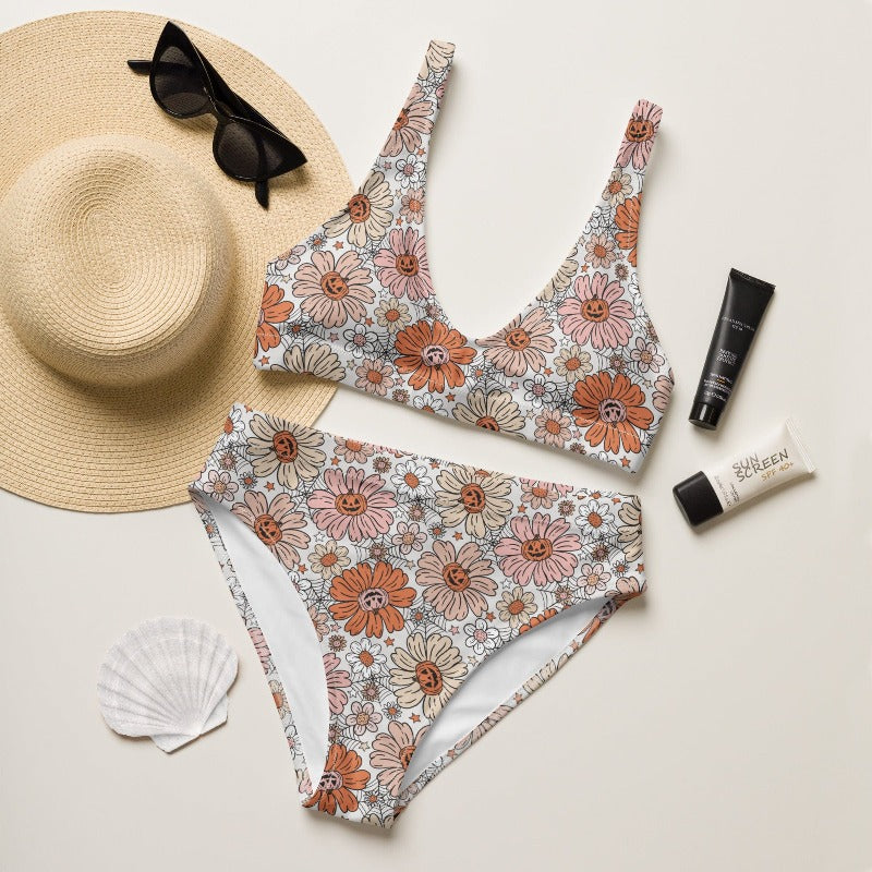 Pumpkin Daisy high-waisted bikini