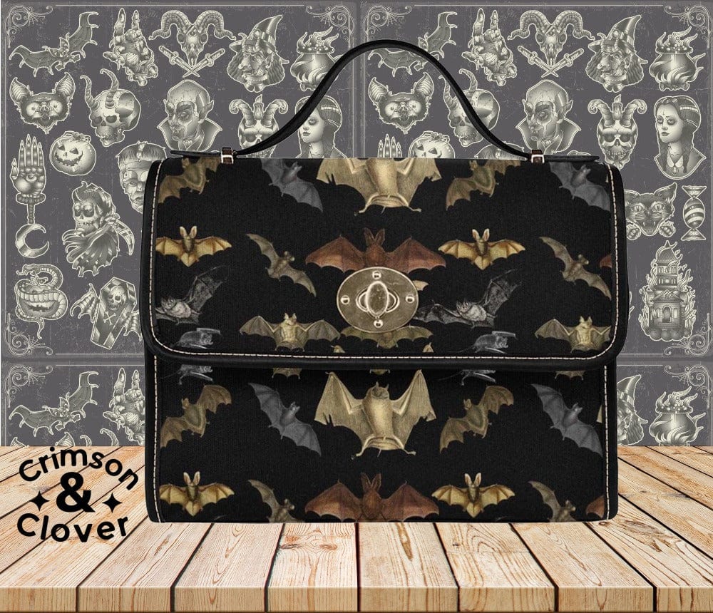 Bat Print Canvas Bag with Black Trim