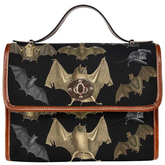 Bat Print Satchel Bag with Brown Trim
