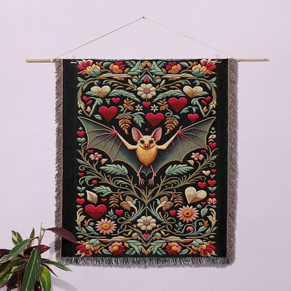Bat Embroidery Woven Blanket