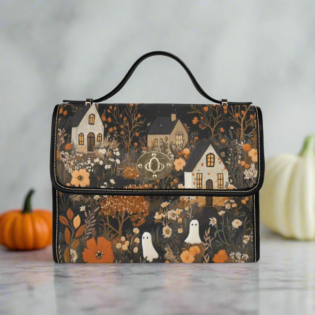 Cottage Ghosts Satchel Bag with Black Trim