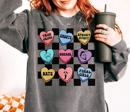 Valloween Checkerboard Conversation Hearts Garment-Dyed Sweatshirt