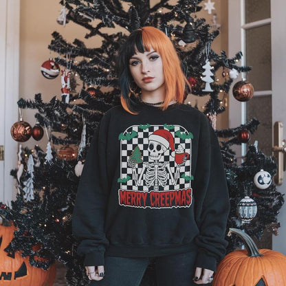 Merry Creepmas Checkered Skelly Sweatshirt