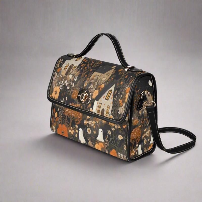 Cottage Ghosts Satchel Bag with Black Trim