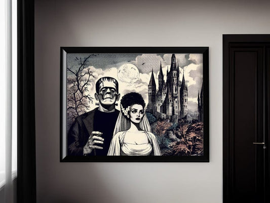 The Monster and The Bride Castle Collage Poster Print