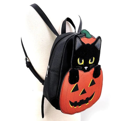 Furry Cat Jack O'Lantern Mini Backpack
