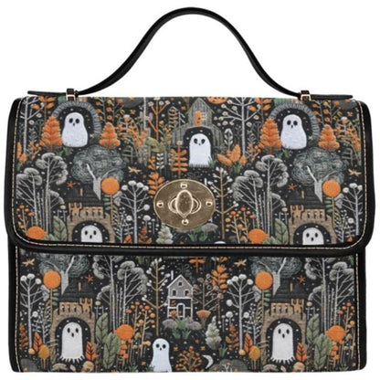 Ghostly House Satchel Bag with Black Trim