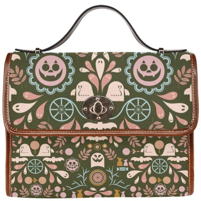 Green Folk Art Halloween Satchel Bag