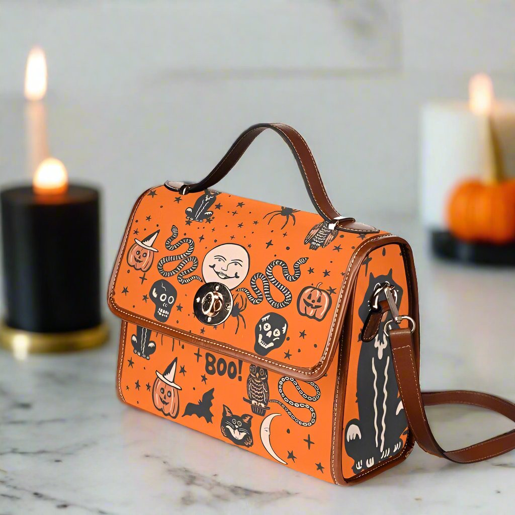 Vintage style halloween deals purse crossbody witchy orange