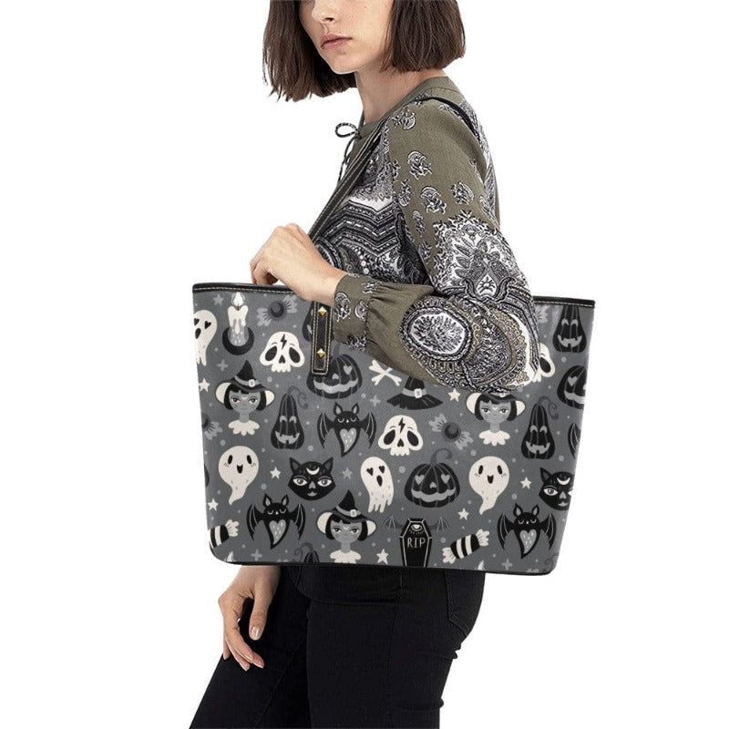 Grey Spookies Vegan Leather Tote Bag