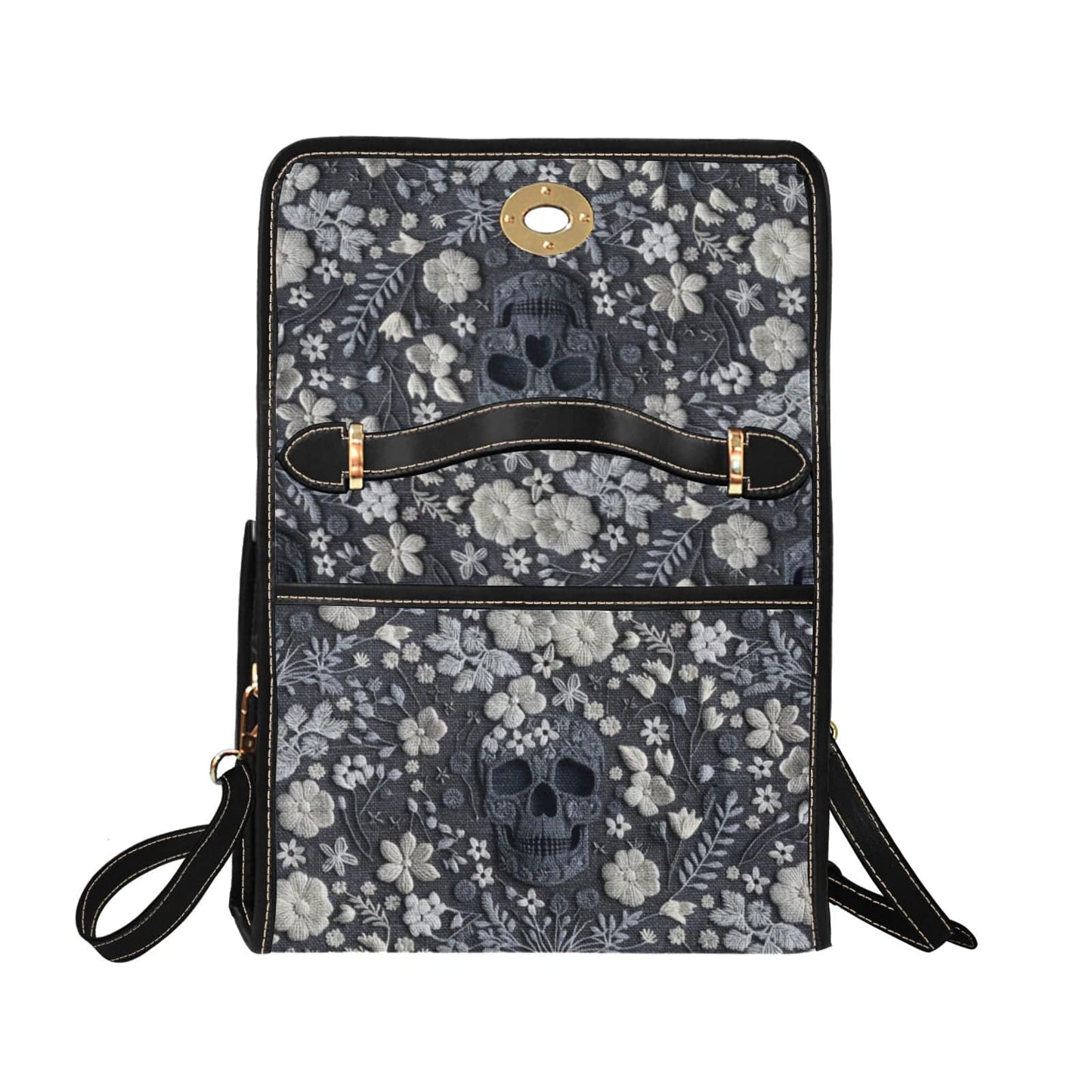 Skull Embroidery Style Canvas Bag with Black Trim