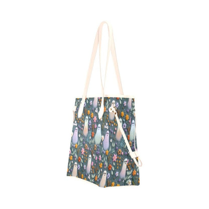 Whispy Ghost Floral Faux Embroidery Canvas Tote Clover Canvas Tote Bag (Model 1661)