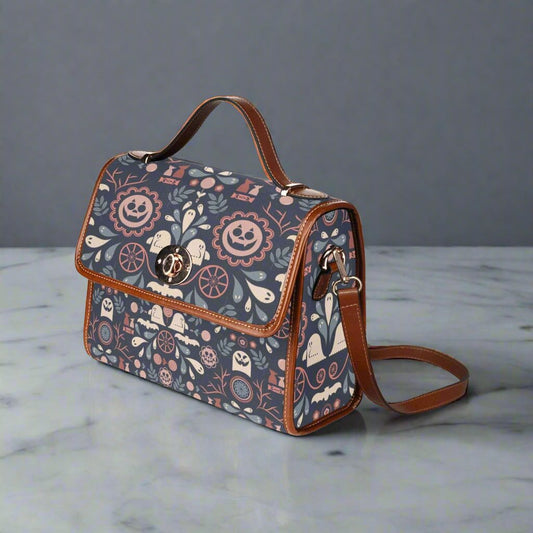 Blue Folk Art Halloween Satchel Bag