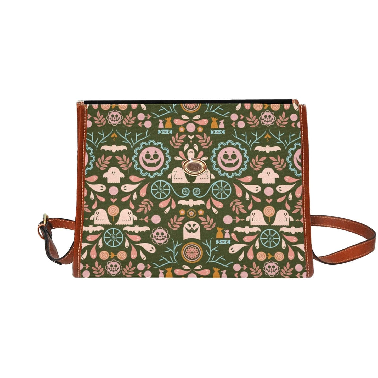 Green Folk Art Halloween Satchel Bag