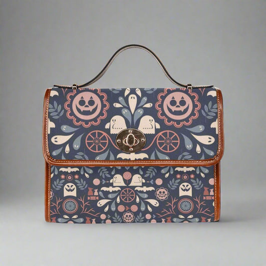 Blue Folk Art Halloween Satchel Bag