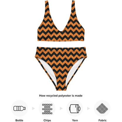 Orange and Black Herringbone Recycled high-waisted bikini