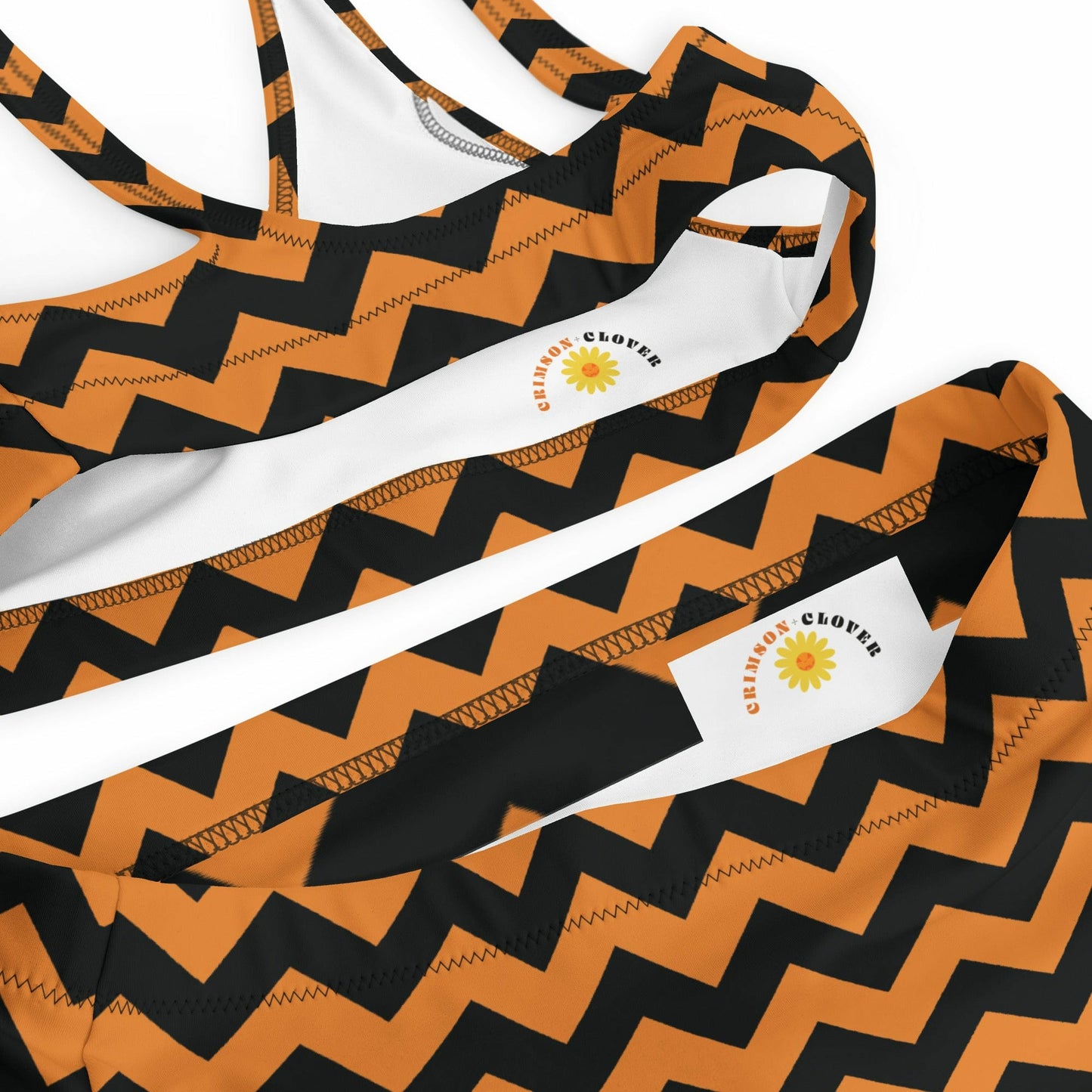 Orange and Black Herringbone Recycled high-waisted bikini