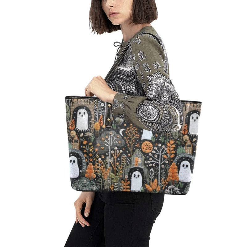 Ghostly House Faux Leather Tote