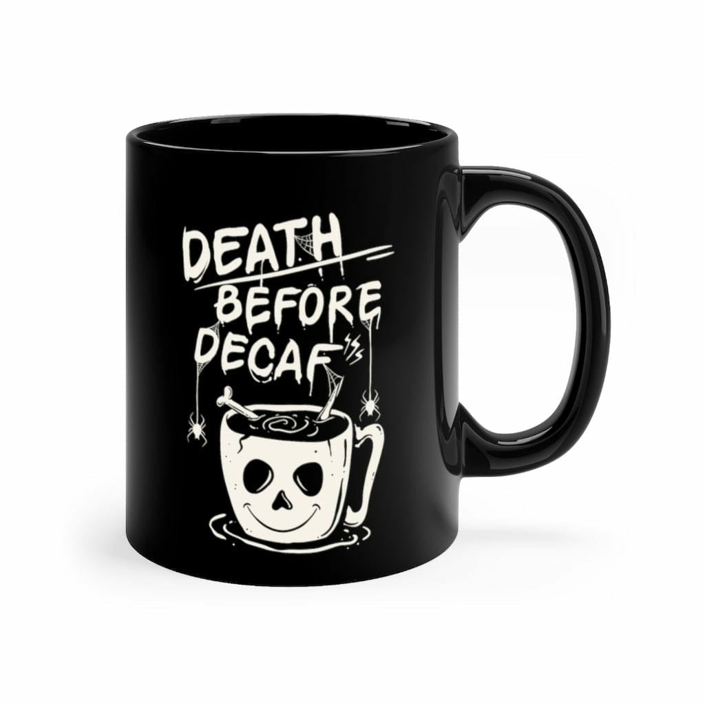 Death Before Decaf Black Ceramic Mug