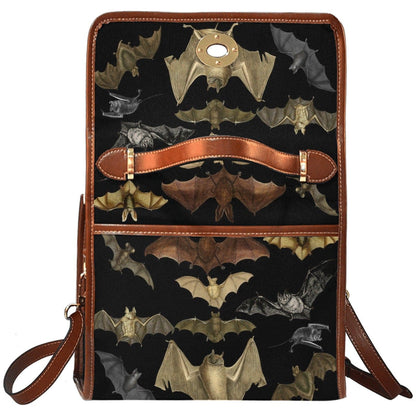 Bat Print Satchel Bag with Brown Trim