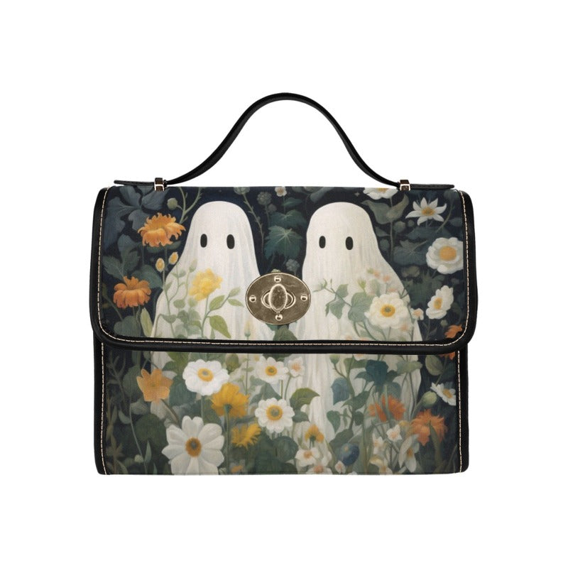 Floral Ghost Canvas Bag with Black Trim