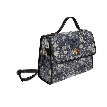 Skull Faux Embroidery Style Canvas Bag with Black Trim